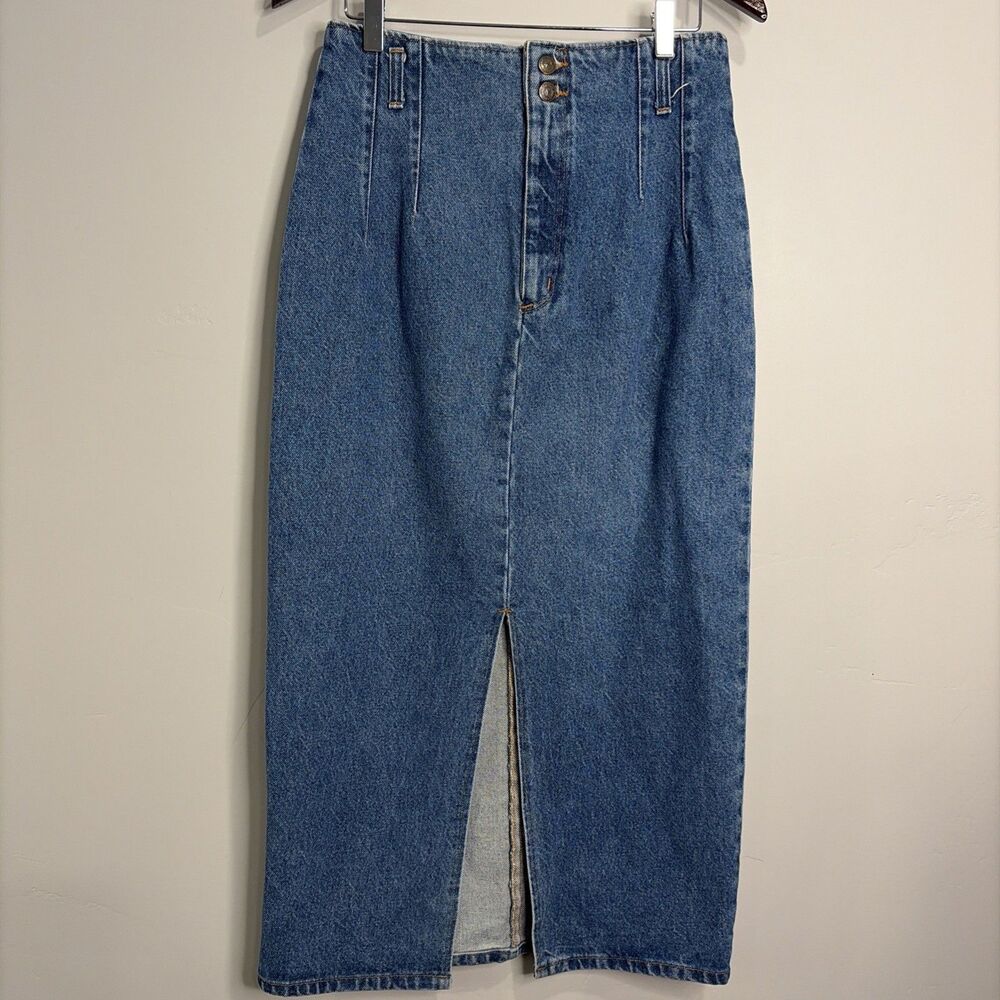 Vintage 80s Stuffed Shirt Denim Skirt Sz 9/10 High Waist Cotton Long Blue Jean